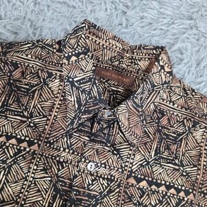 Tori Richard Shirt Mens Large Brown Geometric Cotton Lawn Excellent Aloha Resort